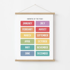 Rainbow Months of the Year Print, Educational Wall Art, Homeschool ...