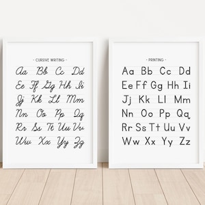 Juego de 2 carteles para imprimir y escribir en cursiva, carteles educativos del alfabeto, imprimibles para la educación en el hogar, decoración del aula, DESCARGA DIGITAL