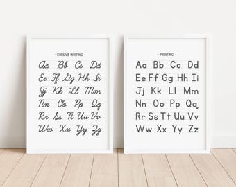 Set of 2 Printing and Cursive Writing Posters, Alphabet Educational Posters, Homeschool Printable, Classroom Decor, DIGITAL DOWNLOAD