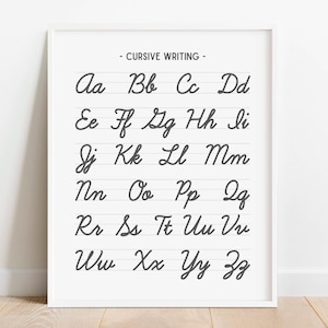 Póster del alfabeto de escritura cursiva, cuadro de letras escritas a mano, arte mural educativo, material imprimible para educación en el hogar, decoración del aula, DESCARGA DIGITAL