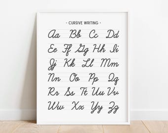 Cursive Writing Alphabet Poster, Handwriting Letters Chart, Educational Wall Art, Homeschool Printable, Classroom Decor, DIGITAL DOWNLOAD