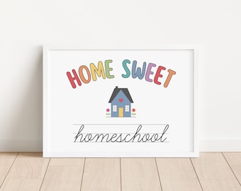 Home Sweet Homeschool Sign, Rainbow Homeschool Decor, Homeschool Mom, Home Classroom Print, Printable Educational Wall Art, DIGITAL DOWNLOAD