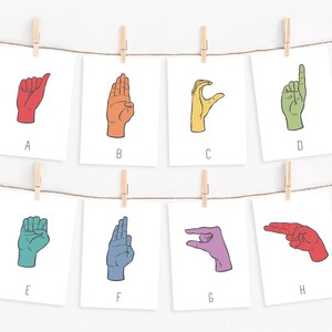 26 afdrukbare alfabet-flashcards gebarentaal, kinderen Rainbow leren ASL-kaarten ondertekenen, montessori-abc-flashcards gebarentaal, digitale download