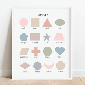 Geometric Shapes Pastel Print, Educational Poster for Kids, Homeschool Printable, Classroom Decor, Boho Nursery Prints, DIGITAL DOWNLOAD