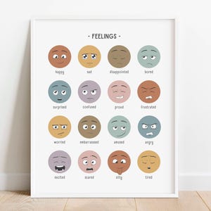 Póster de sentimientos infantiles con arcoíris apagados, cuadro de emociones, póster de pared sobre salud mental, letrero de rincón tranquilo para niños pequeños, aula con arcoíris, DESCARGA DIGITAL