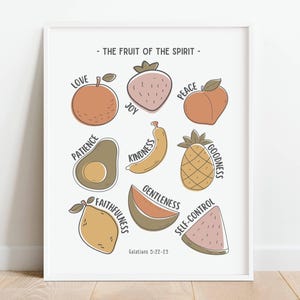 Fruit of the Spirit Poster, Muted Rainbow Christian Poster for Kids, Bible Verse Homeschool Printable, Sunday School Decor, DIGITAL DOWNLOAD