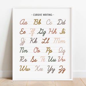 Schreibschrift Alphabet, neutrales Poster, Buchstaben, Lernwandkunst, Kinder Hausschule zum Ausdrucken, Klassenzimmerdekor, DIGITALER DOWNLOAD