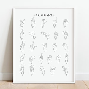 Impresión del alfabeto en lenguaje de señas, póster en blanco y negro para aprender a hacer señas con letras ASL, imprimible para educación en el hogar, decoración del aula, DESCARGA DIGITAL