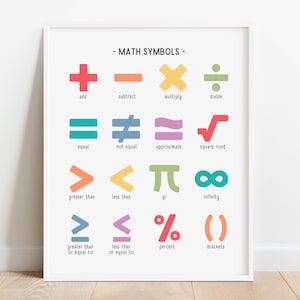 Impresión de símbolos matemáticos del arco iris, póster con gráfico de matemáticas, póster educativo, imprimible de matemáticas para la educación en el hogar, decoración del aula, DESCARGA DIGITAL
