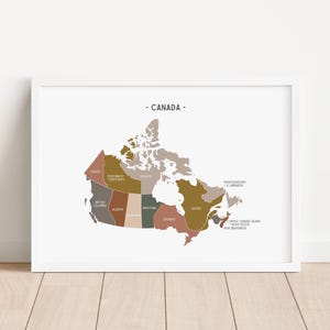 Affiche neutre de géographie de la carte du Canada, art mural éducatif, impression à la maison pour l'école à la maison, décoration de salle de classe, impression de chambre d'enfants, TÉLÉCHARGEMENT NUMÉRIQUE