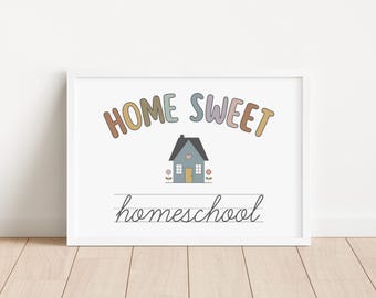 Home Sweet Homeschool Sign, Muted Rainbow Homeschool Decor, Homeschooling Resources, Printable Educational Wall Art, DIGITAL DOWNLOAD