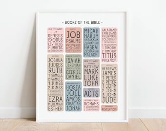Books of the Bible Poster, Pastel Christian Poster for Kids, Bible Verse Homeschool Printable, Sunday School Decor, DIGITAL DOWNLOAD