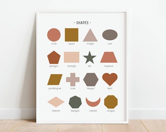Geometric Shapes Neutral Print, Educational Poster for Kids, Homeschool Printable, Classroom Decor, Boho Nursery Prints, DIGITAL DOWNLOAD