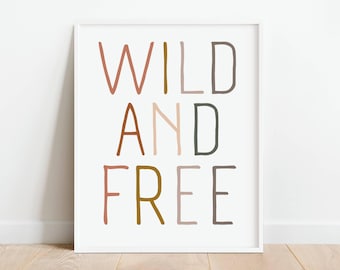 Plakat do pokoju zabaw Wild and Free Neutral, wystrój pokoju dziecięcego Wild Child Boho, prezent na baby shower Adventure, drukowana sztuka ścienna dla dzieci, cyfrowe pobieranie