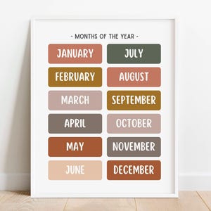 Neutral Months of the Year Print, Educational Wall Art, Homeschool ...