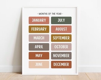 Neutral Months of the Year Print, Educational Wall Art, Homeschool Printable, Classroom Decor Poster, Boho Nursery Prints, DIGITAL DOWNLOAD