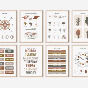 Boho Educational Poster Bundle Set of 8, Neutral Preschool Classroom ...