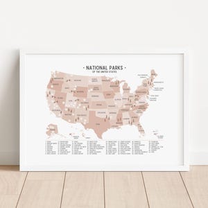 Mapa de Parques Nacionales de Estados Unidos, Póster de Naturaleza en EE. UU., Póster de Aventuras de Senderismo, Decoración de Pared Natural para Guardería, DESCARGA DIGITAL
