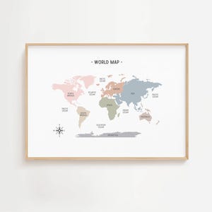 World Map Pastel Print, Educational Wall Art, Geography Homeschool ...