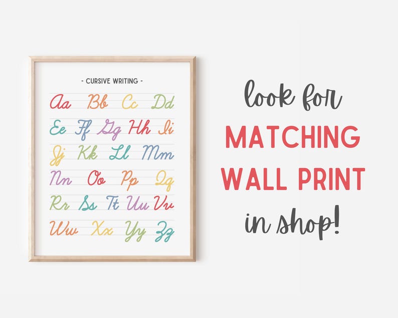 Printable Cursive Writing ABC Flashcards, Kids Preschool Handwriting ...