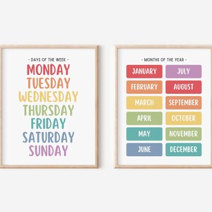 Set of 8 Educational Poster Bundle, Rainbow Preschool Classroom Prints ...