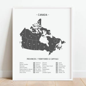 Poster von Kanada, Provinzen und Hauptstädten Karte, Kanadische Geographie Homeschool Printable, Schwarzweiße Klassenzimmer Dekoration, DIGITALER DOWNLOAD