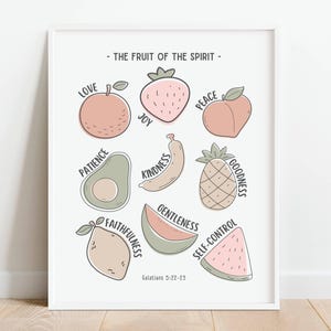 Fruit of the Spirit Poster, Pastel Christian Poster for Kids, Bible Verse Homeschool Printable, Sunday School Decor, DIGITAL DOWNLOAD