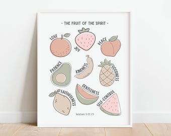 Fruit of the Spirit Poster, Pastel Christian Poster for Kids, Bible Verse Homeschool Printable, Sunday School Decor, DIGITAL DOWNLOAD