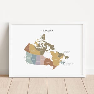 Carte du Canada, impression arc-en-ciel en sourdine, affiche d'art mural éducative, géographie à imprimer pour l'école à la maison, décoration de salle de classe arc-en-ciel, téléchargement numérique