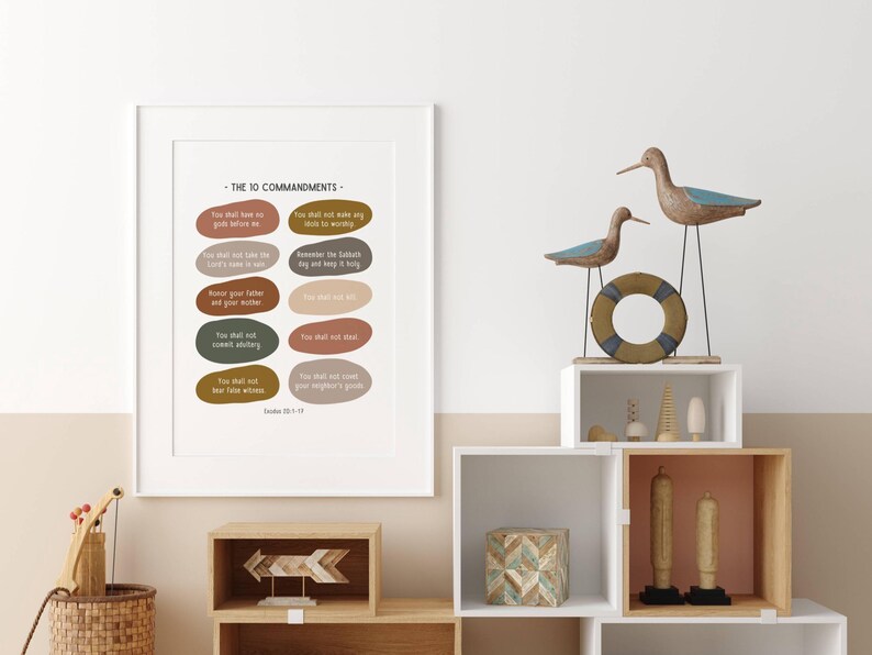 Ten Commandments Shadow Box Ten Commandments Poster, Neutral Boho Christian Poster for Kids, Bible ...