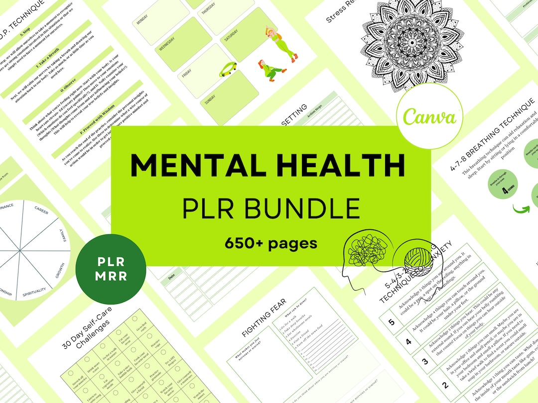Mental Health Bundle PLR Canva Template Planners Journals Trackers ...