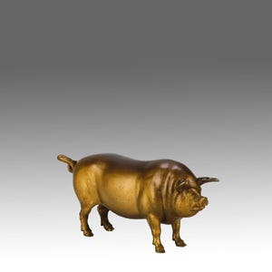 Early 20th Century Austrian Bronze Sculpture &quot;Standing Pig&quot; by Franz Bergman