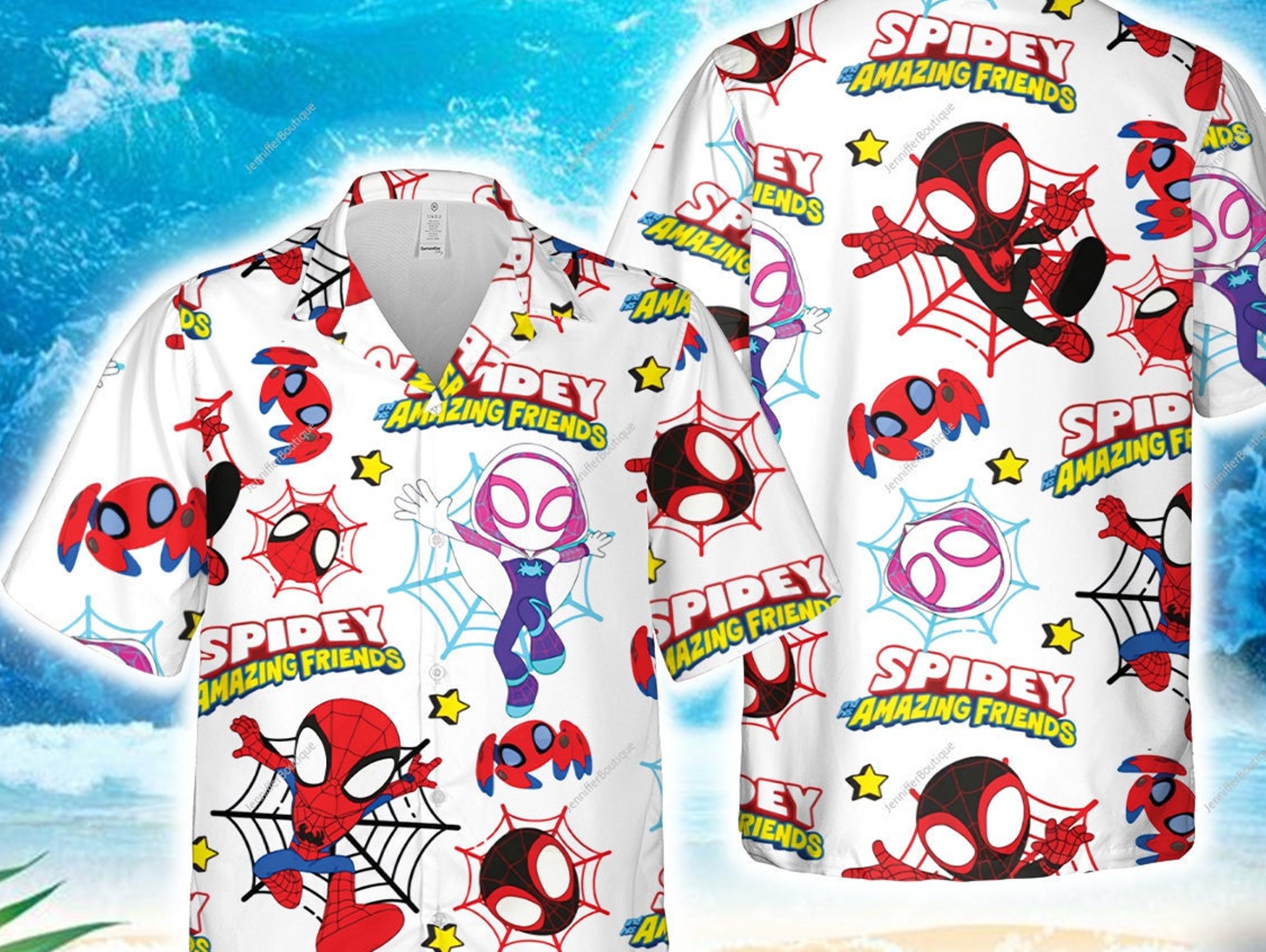 Spidey and His Amazing Friends Hawaiian Shirt, Spiderman Summer Trip Family Hawaiian Shirt