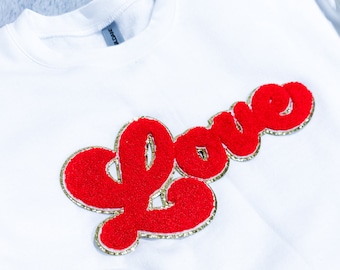 Love chenille patch heat press