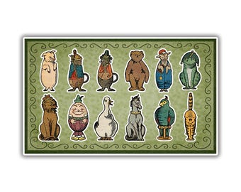 Vintage Victorian Style Nursery Rhyme Characters Sticker Sheet Journal Stickers