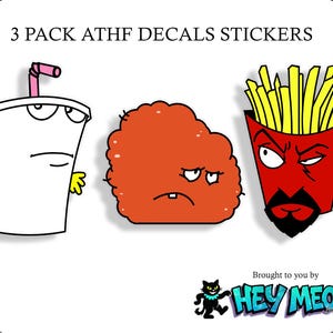 ATHF Aqua Teen Master Shake Meatwad Frylock Fast Food 3 Pack Adult Cartoon Vinyl Decal Sticker