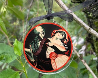 Macabre Silent Horror Movie Romance Gothic Skeleton Holiday Ornament Medallion Hanging Charm