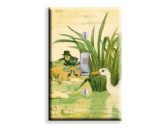 Frog and Little White Duck Children's Book Nursery Decor Light Switch Plate Cover Decor
