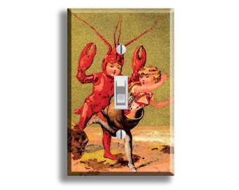 Lobster Boy Meets Escargot Girl Art Light Switch Plate Cover Nautical Coastal Decor