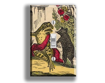 Whimsical Woodland Frog and Mouse Art Light Switch Plate Cover Cottage Decor