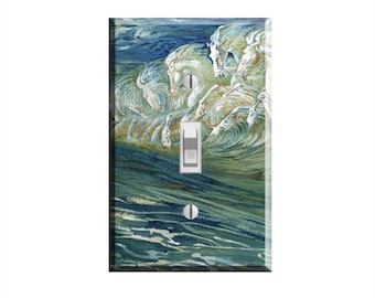 Neptune's Horses Mythological Ocean Wave Light Switch Plate Cover Nautical Coastal Decor