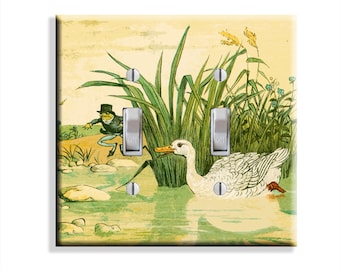 Frog and Little White Duck Children's Book Nursery Decor Light Switch Plate Cover Decor DOUBLE