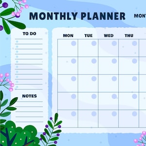 Diario imprimible, lista de tareas mensuales, calendario mensual, descarga instantánea, A5/A4/Carta/Media Carta, planificador escolar, planificador universitario, azul