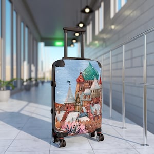 Artistic Travel Suitcase with Russian Architecture Design, Unique Luggage for Travelers, Stylish Carry-On, Holiday Gift, Russian Style