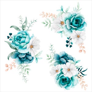 Watercolor Floral Bouquet Graphics: 3 Flower Composition Set (JPG, EPS)