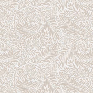 Può includere: Un motivo senza cuciture con un design botanico che presenta elementi floreali e fogliari beige su sfondo bianco. Il motivo include fiori, foglie e viti stilizzate, creando un'estetica classica ed elegante.