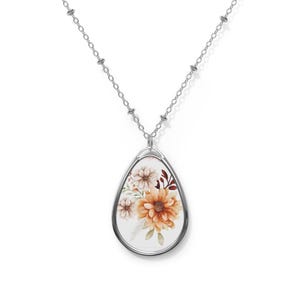 Floral Oval Pendant Necklace: Personalized Zinc Alloy Jewelry
