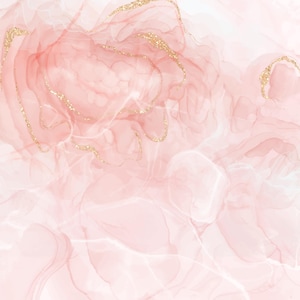 May include: Abstract art print with pink and gold swirls. The background is white.