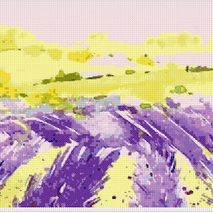 Lavender Field Cross Stitch Pattern: Countryside Landscape (PDF Pattern