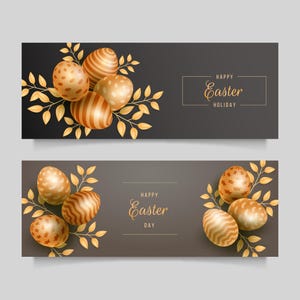 Disposition de carte de Pâques, oeufs d'or, clipart de vacances, carte de Pâques de vecteur, salutation, flyer, dépliant pour les amis, carte de Pâques, carte de voeux de Pâques